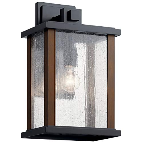 12.75" Outdoor Wall Light in Black, 1-Light Exterior Wall Sconce with Clear Ribbed Glass, (12.75" H x 7.5" W), 59017BK