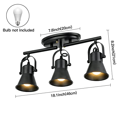 3-Light Track Lighting Kit,Black Semi Flush Mount Ceiling Light with 3 Rotatable Light Heads,Industrial Accent Lighting for Livingroom,Bathroom,Hallway,Art Wall,Bathroom,Kitchen.(3-Light)