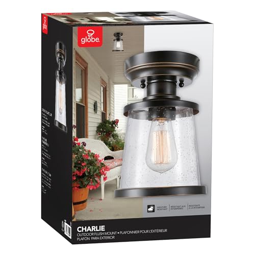 1-Light Outdoor/Indoor Semi-Flush Mount Ceiling Light, Oil Rubbed Bronze, Clear Seeded Glass Shade, Bulb Not Included