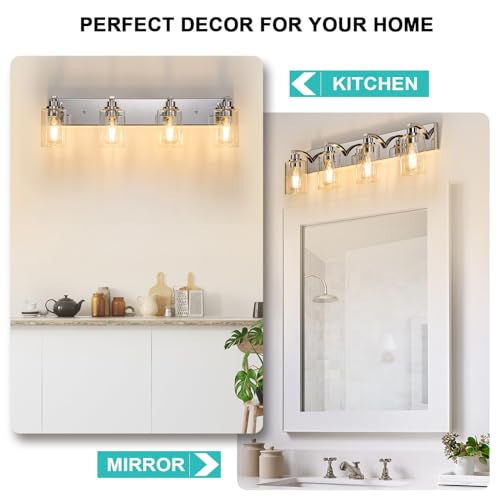 2-Light Bathroom Light Fixtures Modern Chrome Vanity Lights for Bathroom Lighting fixtures Over Mirror with Clear Glass Shade for Cabinet Mirror Bedroom Hallway