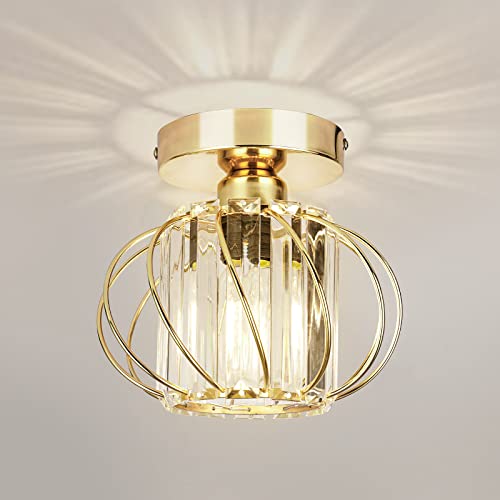 Semi Flush Mount Ceiling Light - Gold Light Fixture Flush Mount Light Metal Cage Close to Ceiling Light fixtures Hallway Light Fixtures Ceiling for Bedroom Living Room Kitchen Bathroom Entryway