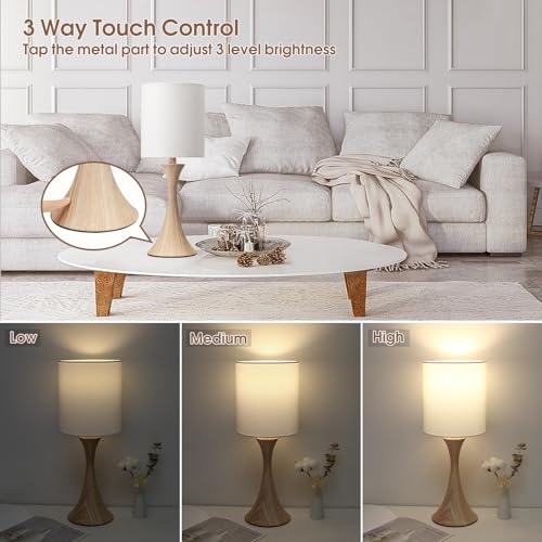 3 Way Touch Control Table Lamp, Dimmable Bedside Desk Lamp with Metal Base Modern Nightstand Lamp Stylish Grey Shade Simple Side Table Lamp for Bedroom, Living Room, Office or Den LED Bulb Included