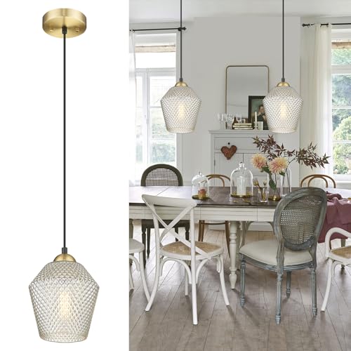 3-Light Hanging Pendant Lights, 7inch Modern Cognac Glass Shade Adjustable Height Pendant Light Fixture， E26 Base Pendant Light for Kitchen Island Living Room Hallway Lighting