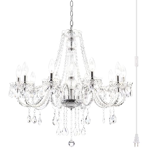 Crystal Chandeliers Clear Chandelier 5-Light Modern Pendant Ceiling Lighting Fixture with Acrylic Crystals & Beads for Girls Room,Living Room,Kitchen Island,Entryway