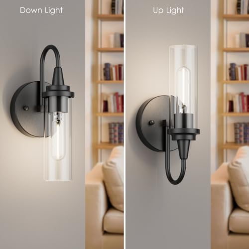 Black Wall Sconces Set of Two, Sconces Wall Lighting Hardwired Wall Sconce Indoor Wall Light for Living Room Hallway (Exclude Bulb)