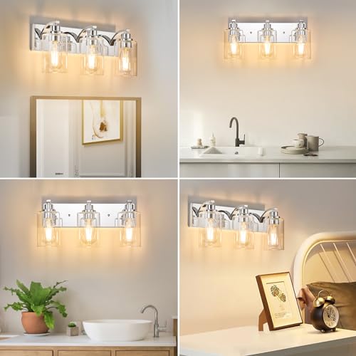 2-Light Bathroom Light Fixtures Modern Chrome Vanity Lights for Bathroom Lighting fixtures Over Mirror with Clear Glass Shade for Cabinet Mirror Bedroom Hallway