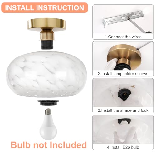 Semi Flush Mount Ceiling Light - Glass Ceiling Light Fixture Black Hallway Light Fixtures Modern Light Fixtures Ceiling for Bedroom Bathroom Entryway Kitchen Porch