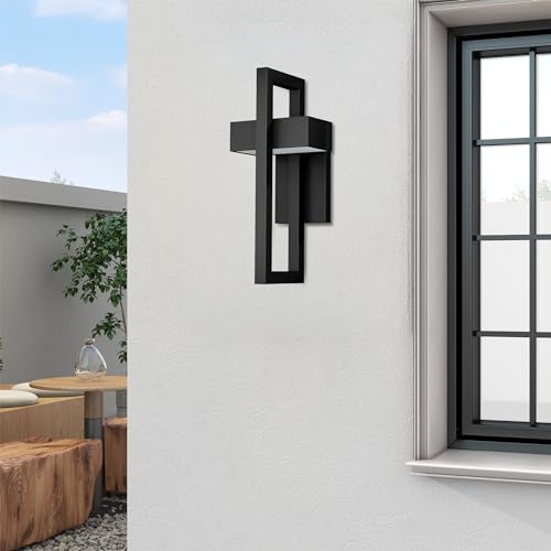 Outdoor Wall Lights Modern Exterior Lighting Fixtures, 3000K LED Integrated Outdoor Wall Sconce for Porch 2 Packs, Matte Black Outside Wall Mount Lights for Front Door House Garage Indoor