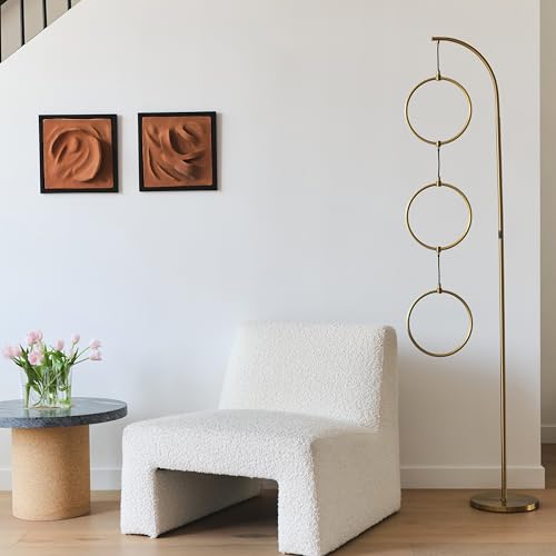 Brightech Nova Modern Floor Lamp - Contemporary Arc Tall Lamp with 3-Circle Ring-Style Pendant - Over the Couch Standing Lamp on Arching Pole - Eclectic Tall Lamp Matches Living Room Décor - Gold