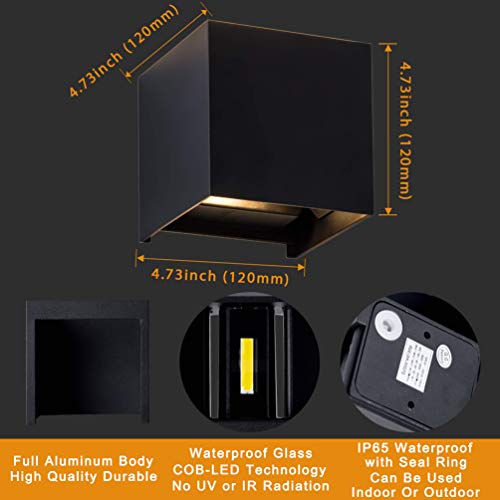 LANFU LED Aluminum Waterproof Outdoor Wall Sconce, Outdoor Wall Light 6W 100-277V 3000K Outdoor Cube Square Wall Light Warm Light 2 LEDs Black 6W Outside Wall Lights for House Patio