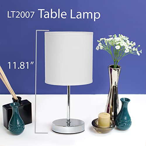 Chrome Mini Basic Table Lamp with Fabric Shade, White