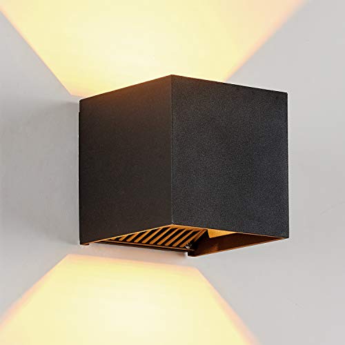 LANFU LED Aluminum Waterproof Outdoor Wall Sconce, Outdoor Wall Light 6W 100-277V 3000K Outdoor Cube Square Wall Light Warm Light 2 LEDs Black 6W Outside Wall Lights for House Patio