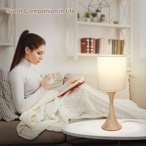 3 Way Touch Control Table Lamp, Dimmable Bedside Desk Lamp with Metal Base Modern Nightstand Lamp Stylish Grey Shade Simple Side Table Lamp for Bedroom, Living Room, Office or Den LED Bulb Included