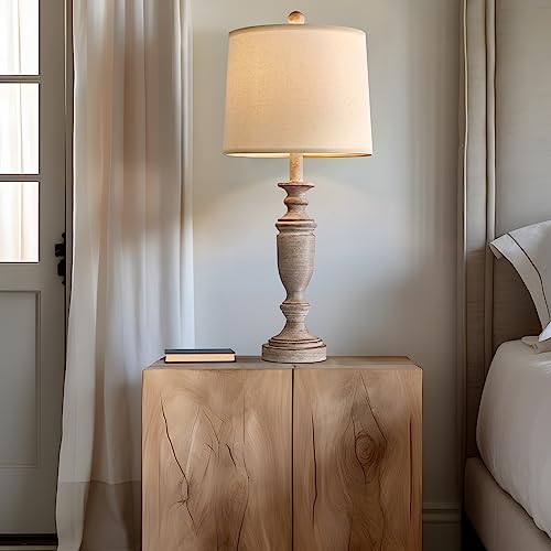 24.5" Mid Century Single Table Lamp for Living Room Farmhouse Linen Bedside Lamps for Bedroom Kids Room Dorm Office Rustic Lamps for End Table Nigntstand Resin