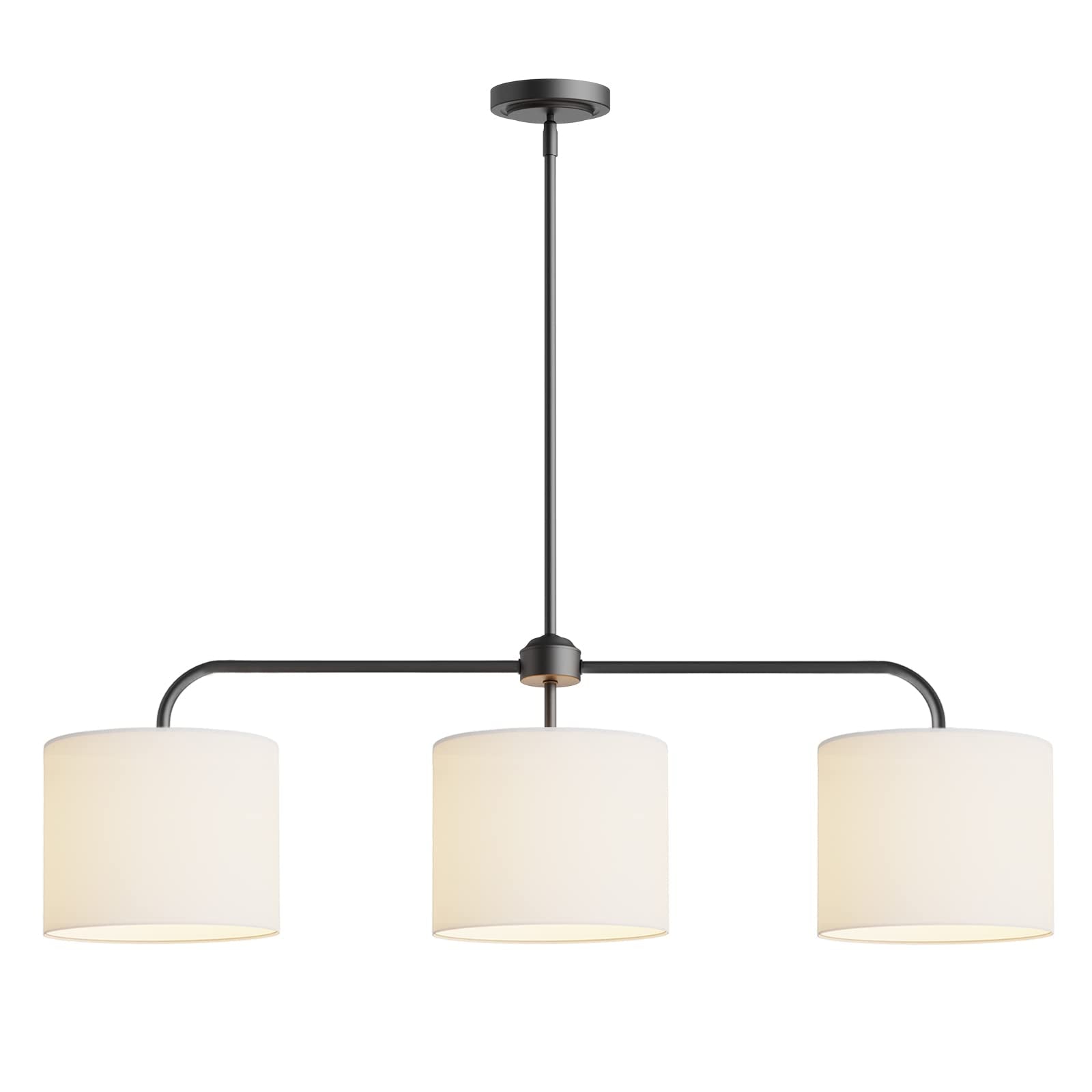 Electro bp;40" W 3-Light White Linen Drum Shade Chandelier with Black Metal Linear Pendant Light Fixture for Kitchen Island,Dining Table,E26,180W;