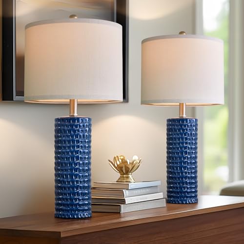 24" Farmhouse Ceramic Table Lamp Set of 2 for Bedroom Living Room White Desk Decor Bedside Lamps for Study Room Office Dorm Modern Accent Nightstand Lamp End Table Lamps