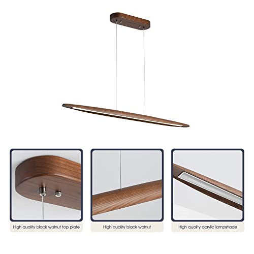 71" Wood Linear Pendant Light Wood Linear Dinning Room Light Island Lights LED Dimmable Linear Chandelier 40w for Dining Room Billiard & Pool Table Walnut Color