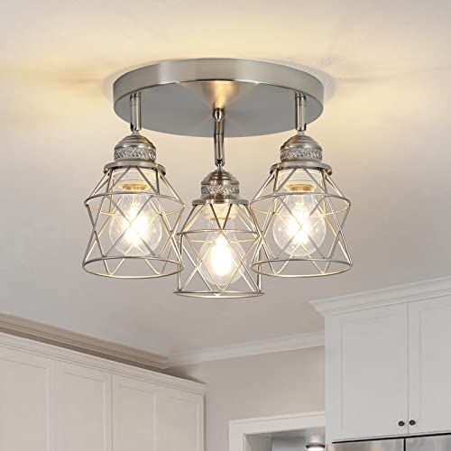 Kitchen Light Fixtures Ceiling Mount, Adjustable Semi Flush Mount Ceiling Light Fixture with E26 Base, Multi-Directional Ceiling Lamp for Kitchen Hallway Dining Room Farmhouse Entryway