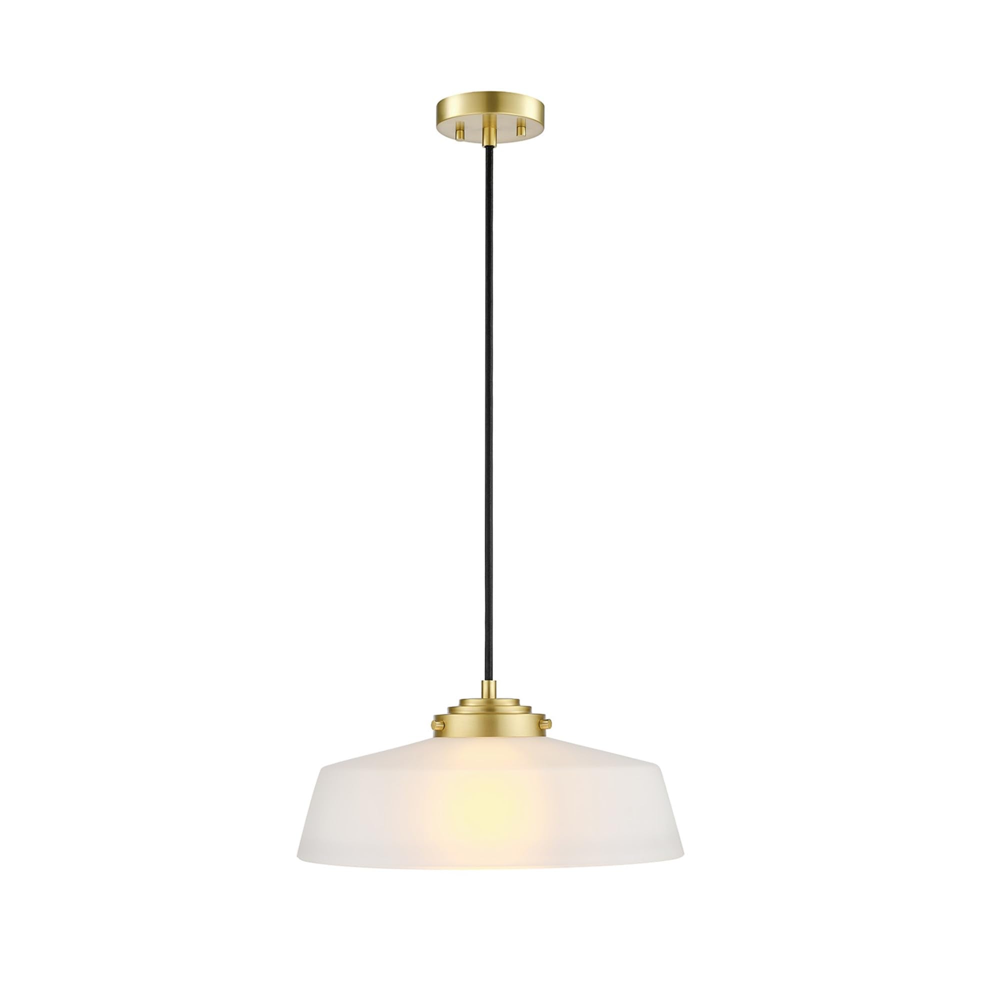 1-Light Pendant Lighting, Matte Brass, Frosted Ribbed Glass Shade, Bulb Not Included