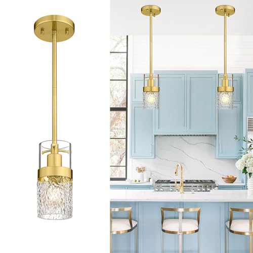 LMS 4-Light Island Lights, Farmhouse Light Fixtures with Hammered Glass Shade, Matte Black Linear Chandelier Pendant Lighting Over Table for Adjustable Height, Kitchen Island, LMS-171BK-4