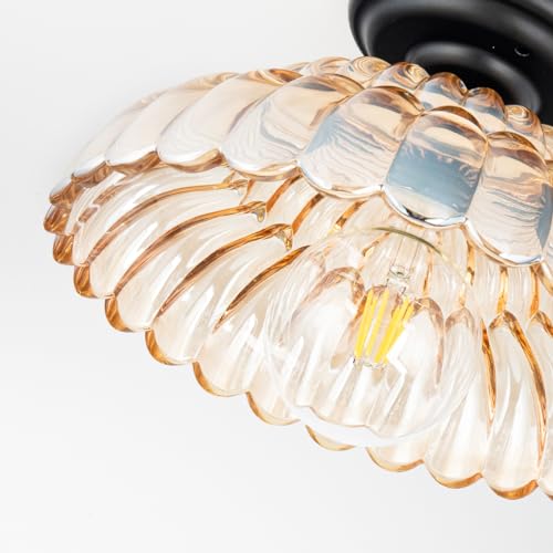 Ceiling Lights Semi Flush Mount Ceiling Light, Brown Glass Chandeliers, Black Base Modern Lighting, Light Fixture Suitable for Living Room Kitchen Bedroom Hallway... Bulb Not Included