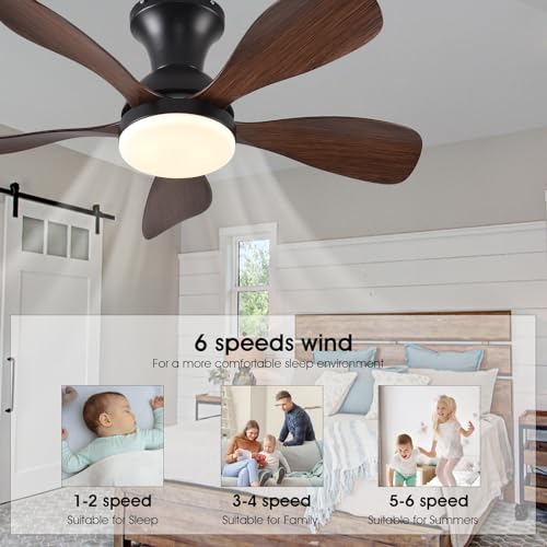 33In Black Low Profile Ceiling Fans with Lights and Remote/APP Control, Modern Flush Mount Ceiling Fan with 5 Reversible Blades for Outdoor Patio,Small Room,Bedroom…