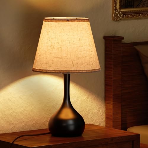 Touch Bedside Lamp for Bedroom, 3-Way Dimmable Farmhouse Table Lamps for Nightstand with Fabric Shade, Desk Lamp for Kids Reading, Home Office