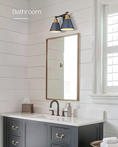 Antique Brass Bathroom Vanity Light, 3-Lights Industrial Modern Wall Sconce Bathroom Lighting, Hammered Metal Shade Finish, 4FG59B-3W BG