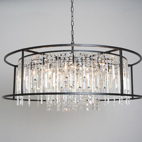 Crystal Chandelier Farmhouse Industrial Pendant Lights Modern Ceiling Light Fixture for Kitchen Island Living Room Bedroom Hallway Foyer 8 Inch Black UL Listed