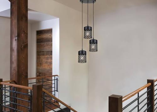 Lighting Farmhouse Black Pendant Lights Kitchen Island, Single Mini Pendant Light Metal Cage Adjustable Hanging Light Fixtures for Kitchen Island Dining Room Bar XB-P328-MB