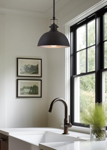 9" Contemporary Industrial Pendant Light, Adjustable Length + Shade Swivel Joint, Brushed Brass Finish