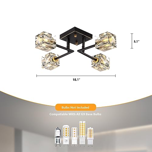 Semi Flush Mount Ceiling Light Fixture Modern 6 Lights Gold Crystal Chandelier,Brushed Nickel Sputnik Chandeliers for Hallway Entryway Bedroom Dining Room Farmhouse Kitchen Office