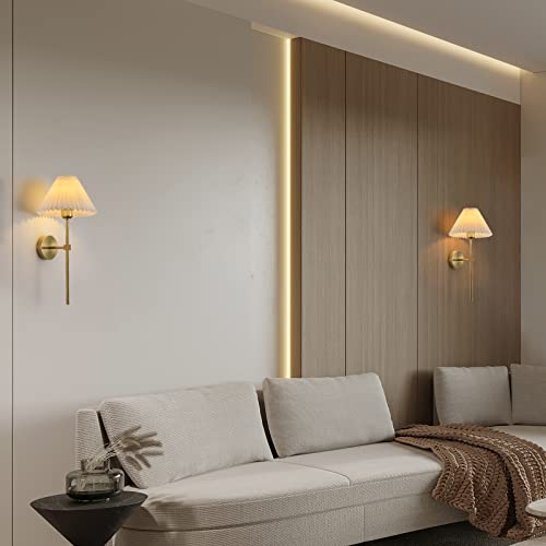 Wall Sconces Sets of 2 White Fabric lampshade Matte Black Wall Lamp Column Bracket Wall Lighting Bathroom Dresser Hardwired lamp Applicable to Living Room Bedroom Dining Room