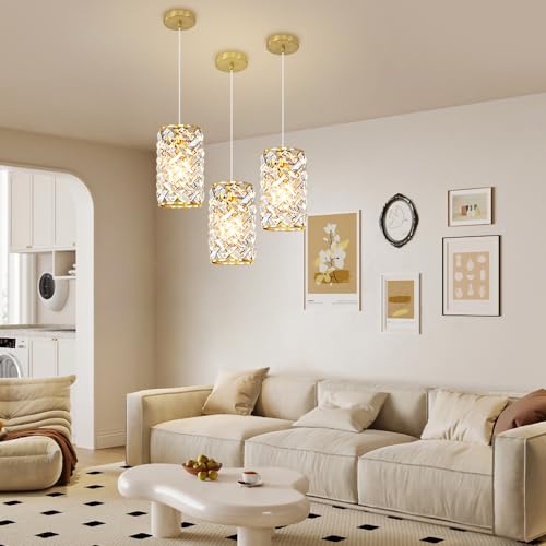 Modern Crystal Gold Pendant Light Fixtures for Kitchen Island Luxury Gold Chandelier Perfect for Dining Room, Bedroom, Kitchen, Living Room