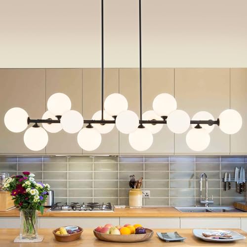 Modern Chandelier Large Chandelier 16-Light Dining Room Light Fixture Chandeliers for Dining Room Island Lights for Kitchen White Pendant Lights Kitchen Island Lighting Sputnik Light Fixture 55in