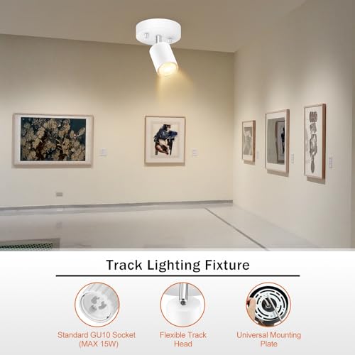 LED 2 Light Track Lighting Kit, Black 2 Way Ceiling Spot Lighting, Flexibly Rotatable Light Head for Kitchen, Living Room, Bedroom, GU10 Bulb Not Included