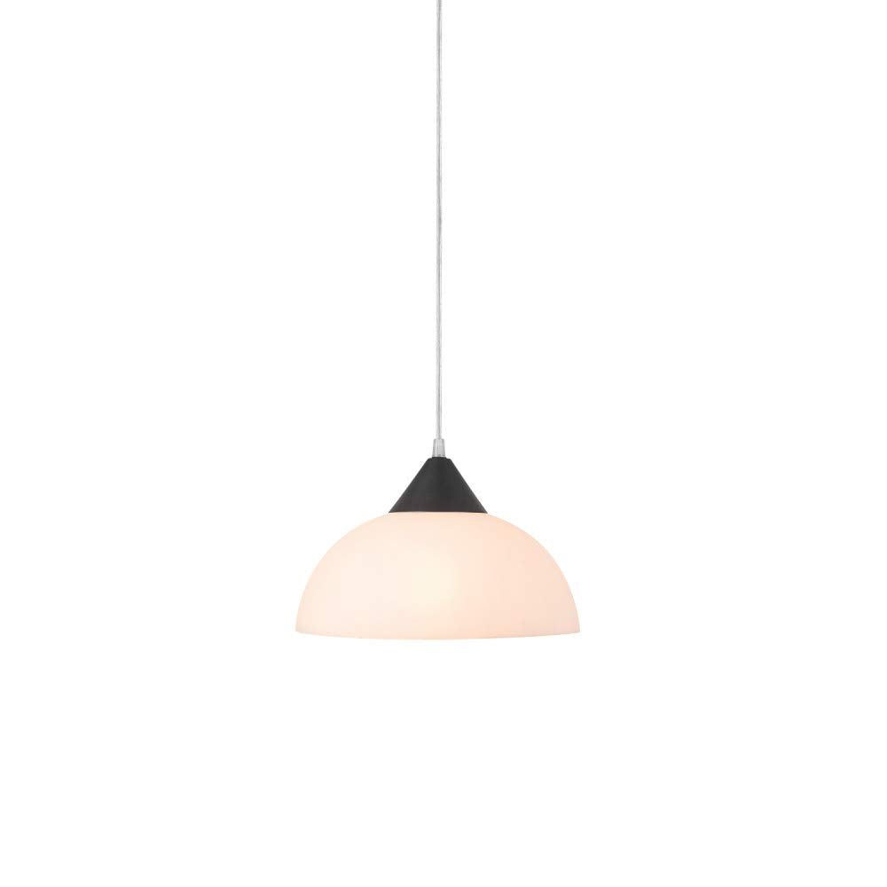 1-Light Plug-in Pendant, Brushed Steel, Frosted White Shade, 15ft Clear Cord, in-Line On/Off Switch, E26 Base Socket, Kitchen Island, Café, Hanging Light, Bulb Not Included