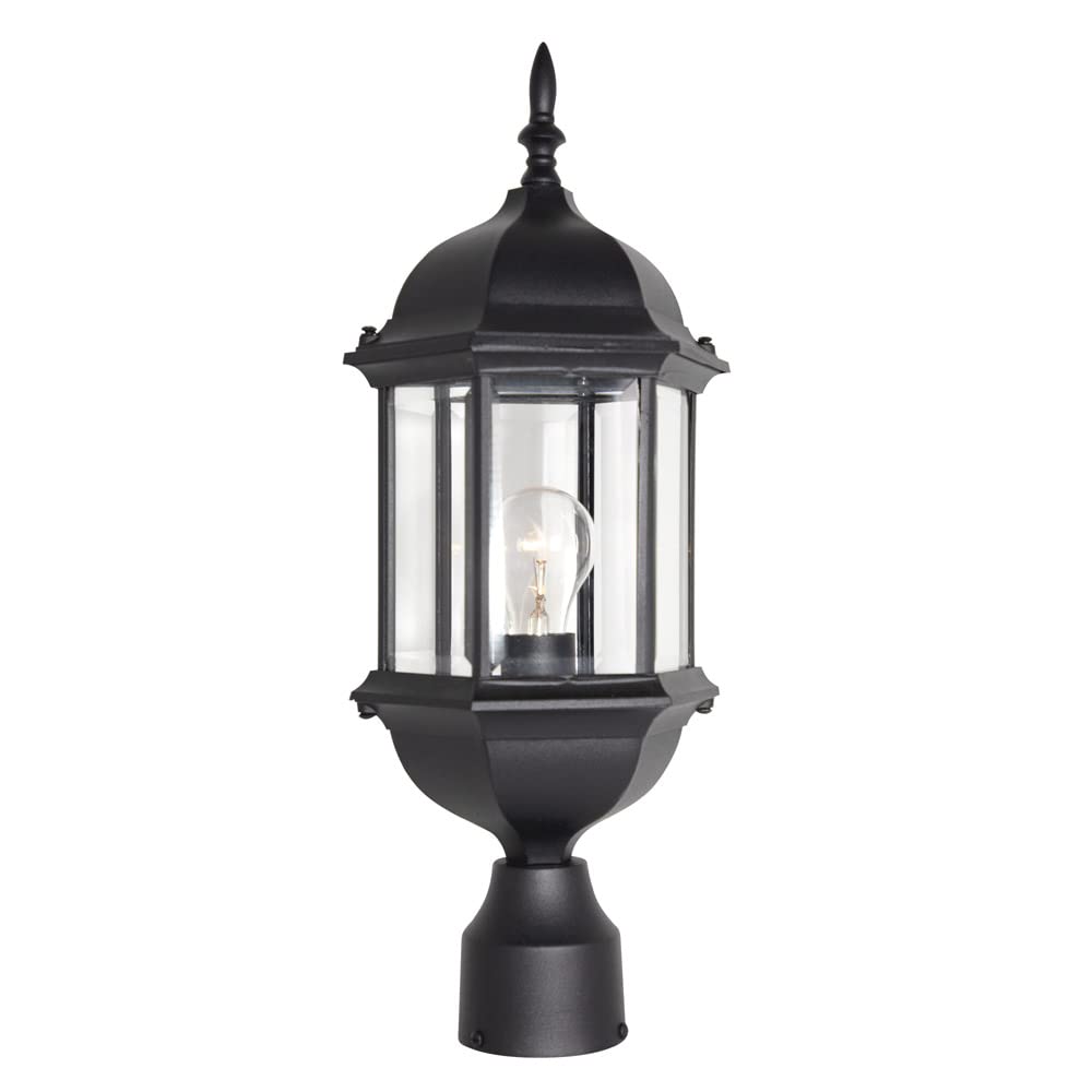 Outdoor Light Fixture, 14 Inch Exterior Wall Mount Lantern Sconce, Clear Glass Porch Lights for Front Door, Patio, and House Garage, Black, 2961-BK