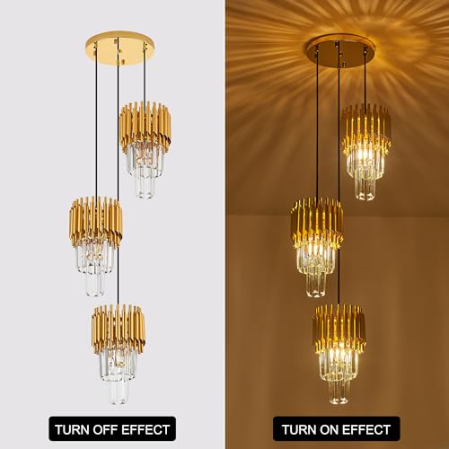 Gold Crystal Pendant Light Mini Modern Luxury Crystal Pendant Light Perfect for Dining Room, Bedroom, Kitchen, Living Room 3-Pack