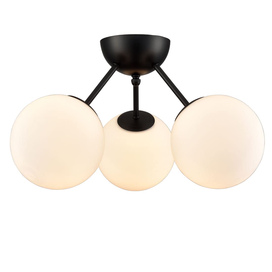 Modern Globe Semi Flush Mount Ceiling Light,Black Ceiling Light Fixture with Opal Glass 7Inch/18CM,Mid Century Kitchen Light Fixtures Hallway Light Fixtures Ceiling for Bedroom Kitchen