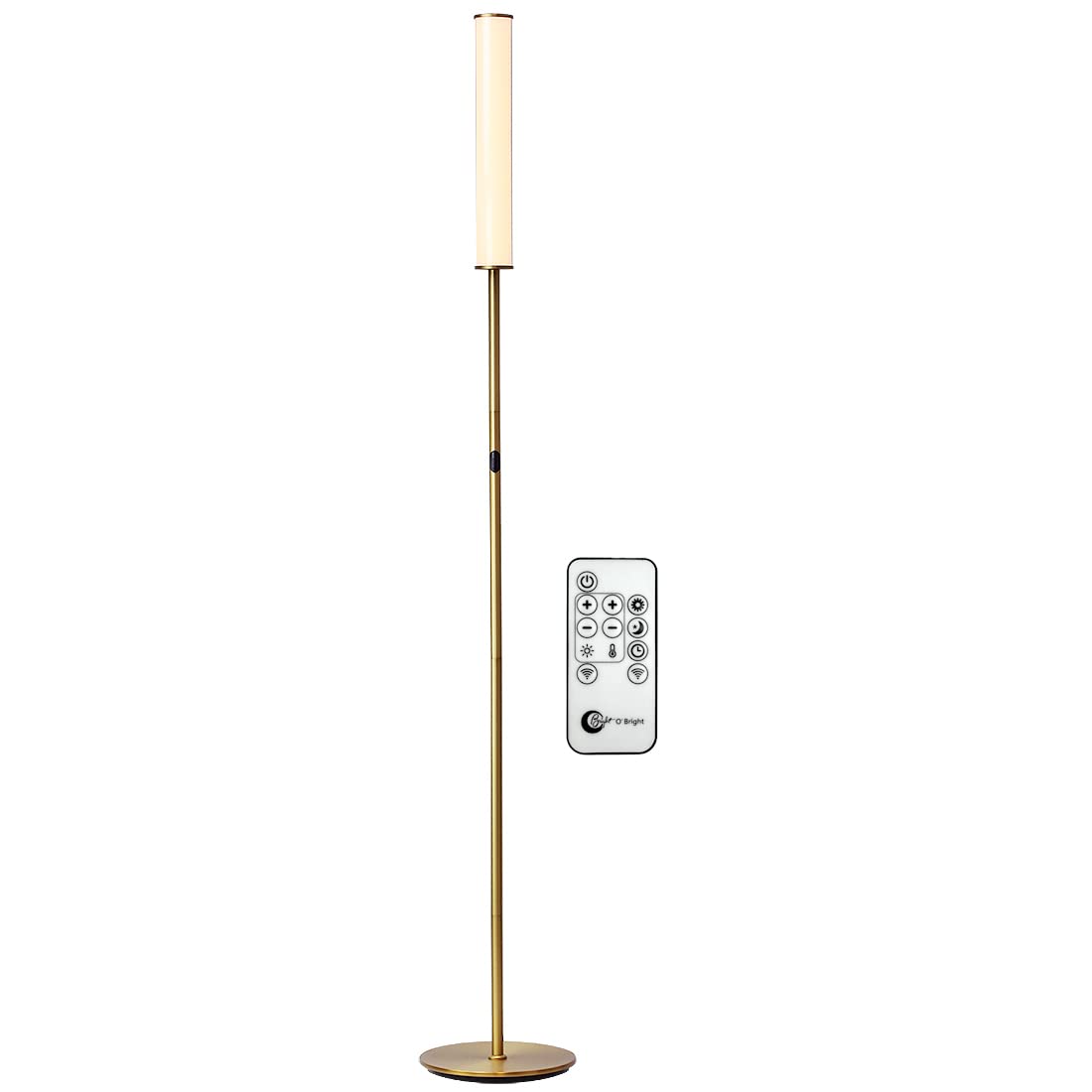 LED Cylinder Floor Lamp with Remote Control, Full Range Dimming, Adjustable Color Temperature 3000K-6000K, Minimalist Standing Lamps for Living Room, Bedrooms and Office, Antique Brass