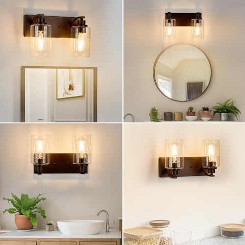 2-Light Bathroom Light Fixtures Modern Chrome Vanity Lights for Bathroom Lighting fixtures Over Mirror with Clear Glass Shade for Cabinet Mirror Bedroom Hallway