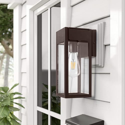 2 Pack Porch Lights Outdoor Wall Sconce, Outdoor Light with GFCI Outlet, Waterproof Exterior Wall Lantern Light Fixtures, Anti-Rust Wall Lamp with Clear Glass for Patio Doorway Garage- Black