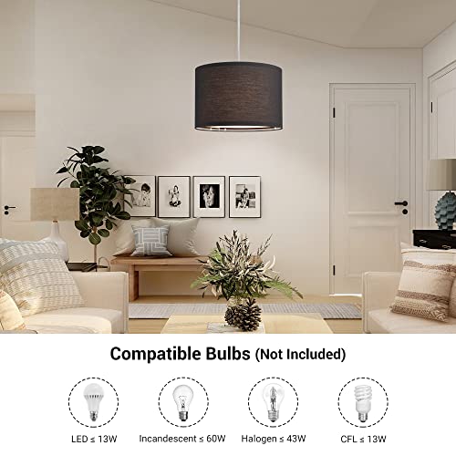 Plug in Pendant Light, Hanging Light with 15Ft Clear Cord, On/Off Switch, Beige Linen Shade, Hanging Light Fixture for Bedroom, Kitchen, Living Room, Dining Table