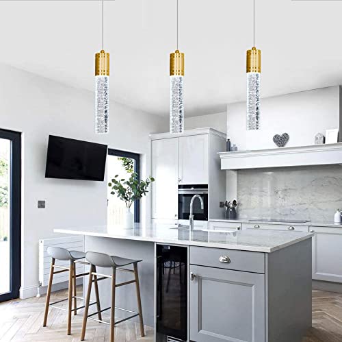 3 Lights Independent Kitchen Island Dining Room Light Pendant Light Fixtures Bubble Crystal Chandeliers Modern Kitchen Island Lighting Chandeliers Fixtures LED Lampara, 6000K LED Bulbs Included