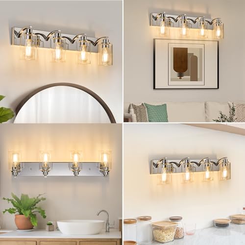 2-Light Bathroom Light Fixtures Modern Chrome Vanity Lights for Bathroom Lighting fixtures Over Mirror with Clear Glass Shade for Cabinet Mirror Bedroom Hallway