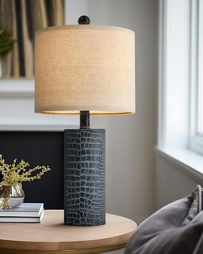 20.5" Farmhouse Lamp Single Resin Table Lamps for Living Room Bedroom Entryway Table Office Dorm Boho Nightstand Small Table Lamp Industrial End Side Table Lamps Gray