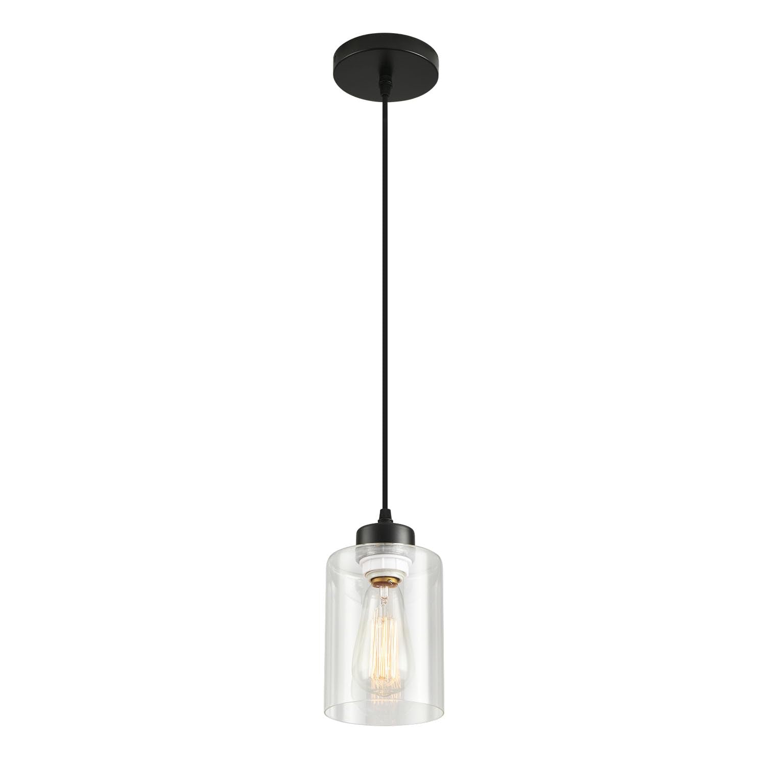 Modern Black Farmhouse Pendant Light with Clear Glass Shade,Industrial Pendant Lighting, Adjustable Hanging Light Fixtures, Farmhouse Pendant Lighting