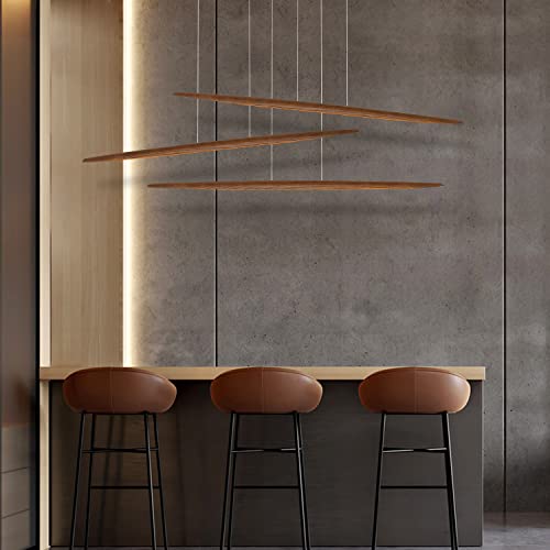 71" Wood Linear Pendant Light Wood Linear Dinning Room Light Island Lights LED Dimmable Linear Chandelier 40w for Dining Room Billiard & Pool Table Walnut Color