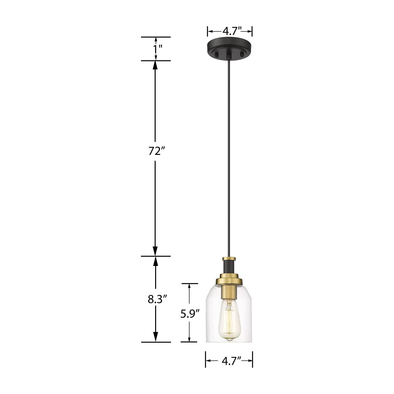 zeyu 3-Light Pendant Light Fixture, Modern Cluster Pendant Lighting, Hanging Light Fixture for Kitchen Island, Clear Glass Shade, Black and Gold Finish, ZG33-3 BK+BG